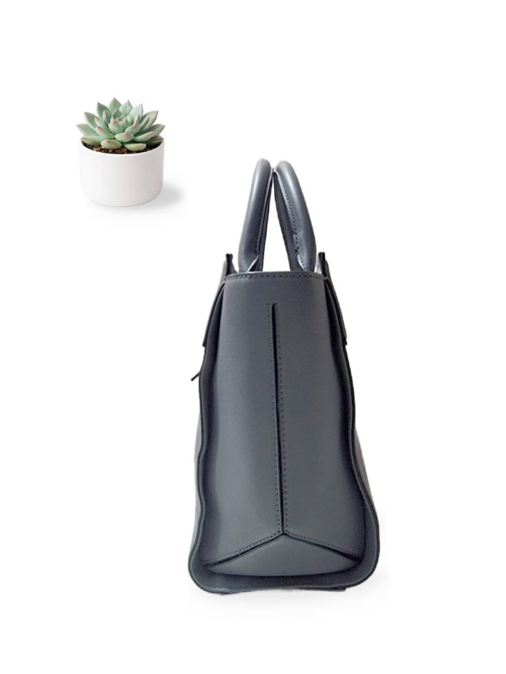 Kendall + Kylie Grey Leather Tote Bag Structured Satchel Silver Hardware Purse - Picture 3 of 13